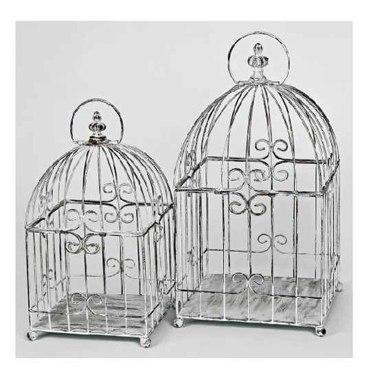 Set Of 2 White Decorative Style Birdcage Plants Or Candles Holder By Originals