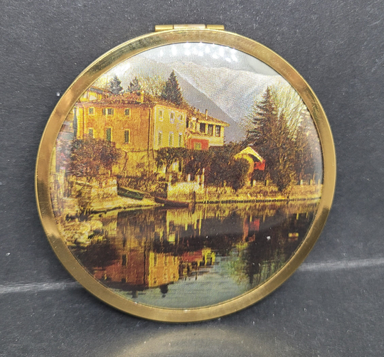 Melissa Powder Compact Italian Villa On The Lake Background Foil Finish Stunning Unused
