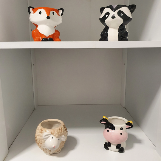 Animal Succulent Plant Pot Cow, Fox, Owl, Elephant, Sheep, Racoon, Country