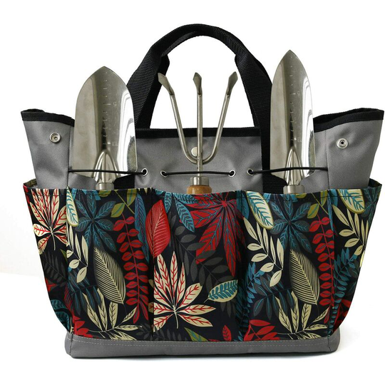 Briday - Canvas Garden Tool Tote Bag, Heavy-Duty Gardening Pouch, Vegetable Herb Garden Hand Tool Storage Tote, with 8 Pockets and Leather Handle,
