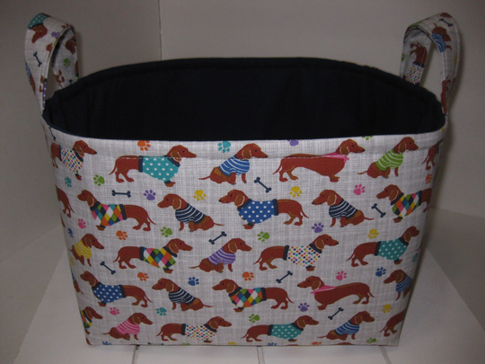 Colorful Dachshund Puppy Dogs, Dog Toy Basket, Large Diaper Caddy, Organizer Bin - Personalization Available