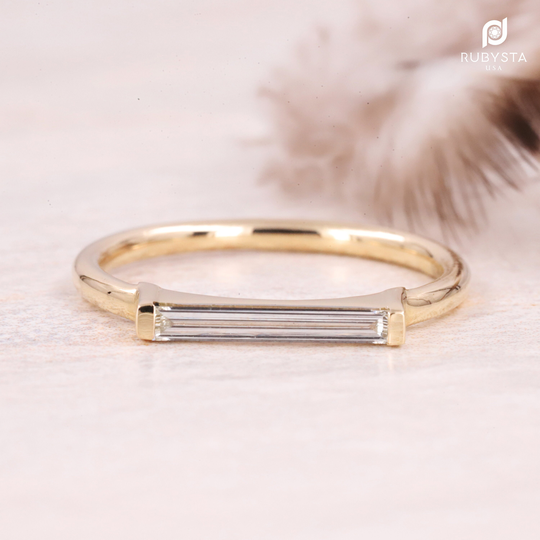Salt & Pepper Diamond Ring| Pepper Bagutte Diamond Baguette Ring| Stacking 14K Solid Gold Ring