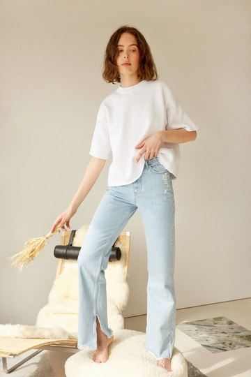 Oversized Organic Cotton White Tshirt For Women, Cream Knit Blouse, Eco Friendly Best Friend Gift, Sustainable Minimalist Clothing, Top