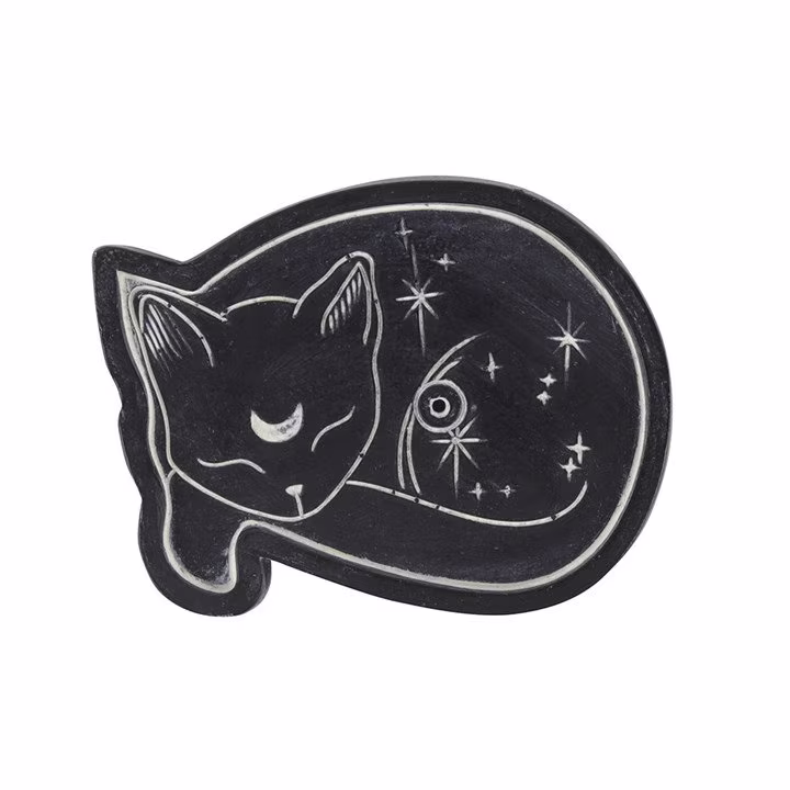 Black Cat Incense Holder Catcher - Witchcraft Kit , Spell Kit, Starter Beginners Solitary, Hedge, Wicca, Casting, Baby Witch