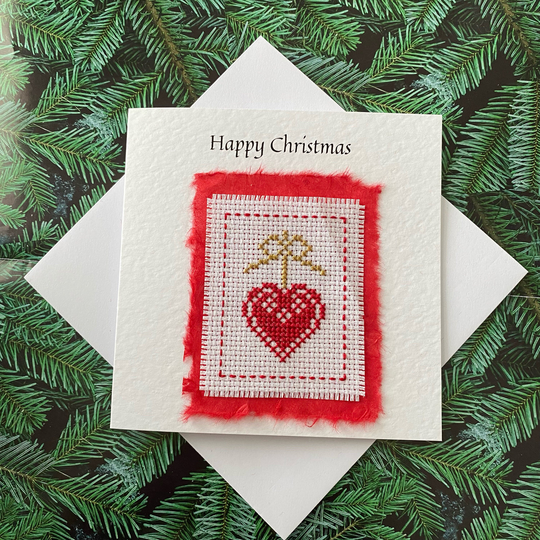 Personalised Christmas Card Mum | Seasons Greetings Dad Special Keepsake Son Daughter Friend Happy New Year Red Bauble Heart