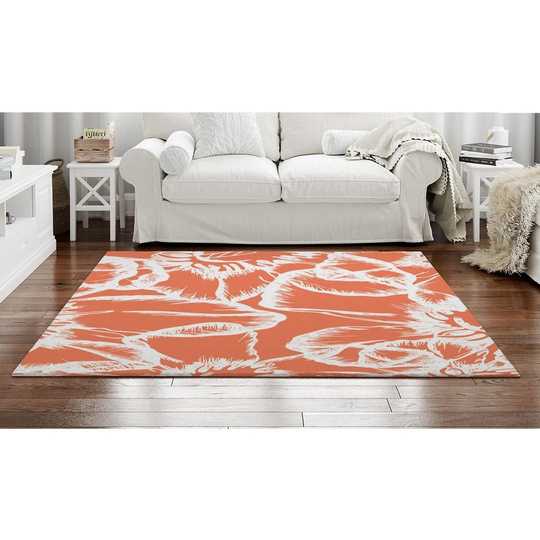 Tropical Floral Rug, Orange Area Flower & White Customized Rugs, Hibiscus Art Print Rugs