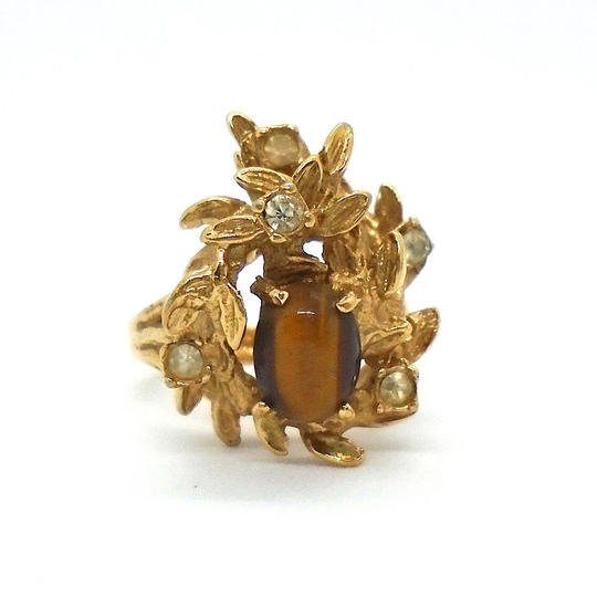 Vintage 1960's Tiger Eye 18Kt Hge Organic Design Ring