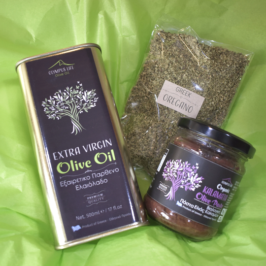 Greek Treat Box/Delicious Greek Hamper Basket Gift Set // Olive Oil +Olive Paste + Oregano