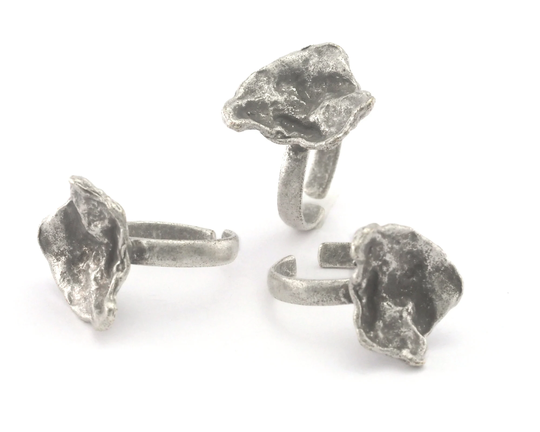 Adjustable Ring Organic Shape Antique Silver Plated Brass | 15-17.5mm 4-7Us Inner Size 4135