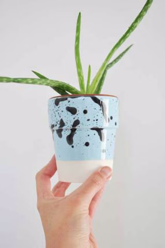 Blue Glazed Ceramic Pot, Handmade Small Flower Planter, One Of A Kind Plant Container, Housewarming Gift Ideas. Made To Order