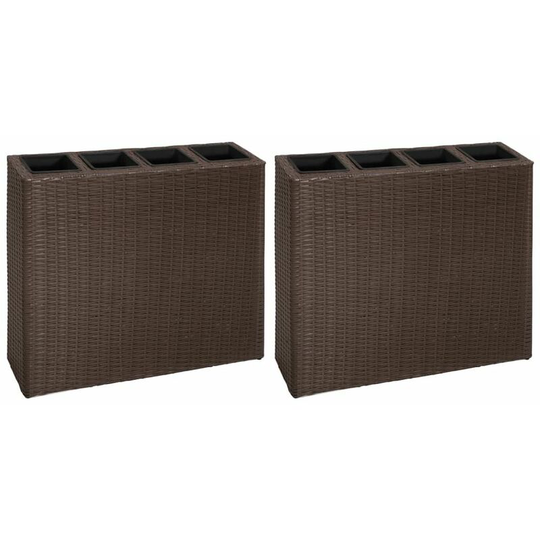 Devenirriche - Garden Raised Bed with 4 Pots 2 pcs Poly Rattan Brown(2x41085) - Brown