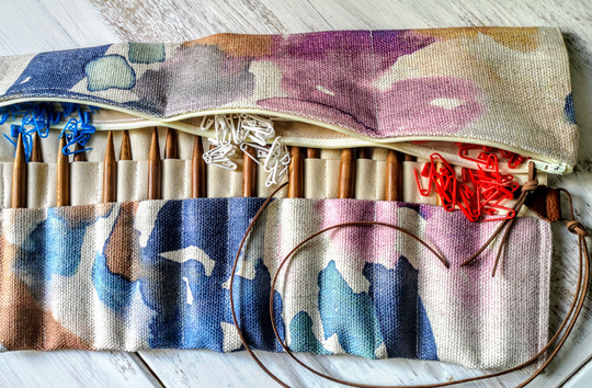 Watercolor Woven Pockets Needle Case Luxury Double Pointed Knitting Crochet Dpn Hook Roll Storage Organizer Handmade Fabric Gift Christmas