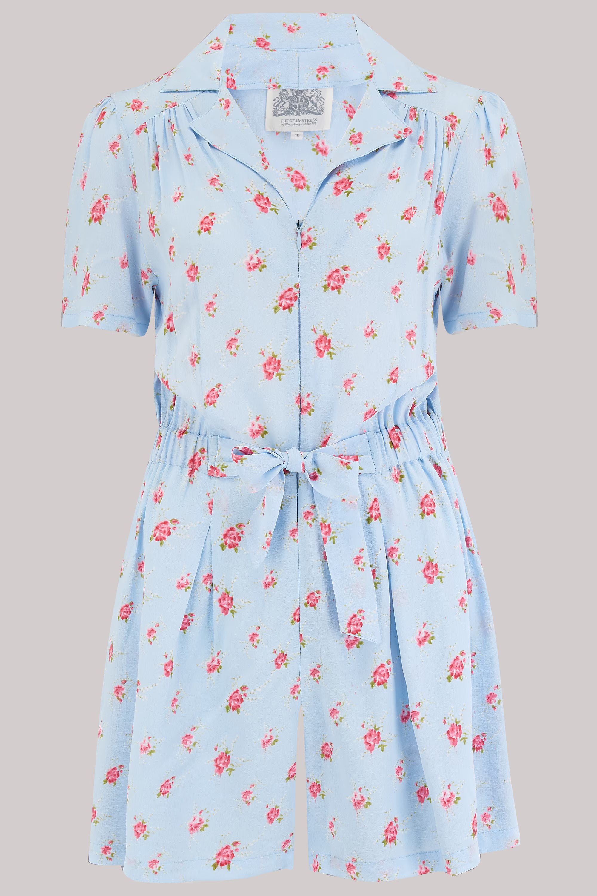 Emma Playsuit in Powder Blue Rose Print By The Seamstress Of Bloomsbury | Authentic Vintage 1940's Style