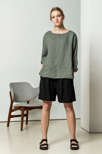 Linen Top, Long Sleeve Shirt, Organic Linen Blouse, Shirt Women, Secretary Ethical Fashion Work Key