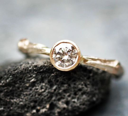 Salt & Pepper Diamond in Gold Twig Ring - Made To Order