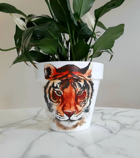 Tiger Flowerpot-6 Inch, Gift, Jungle Tigers, Indoor Planter, Clay Pot, Decoupage Terracotta Big Cats, Cat Gifts