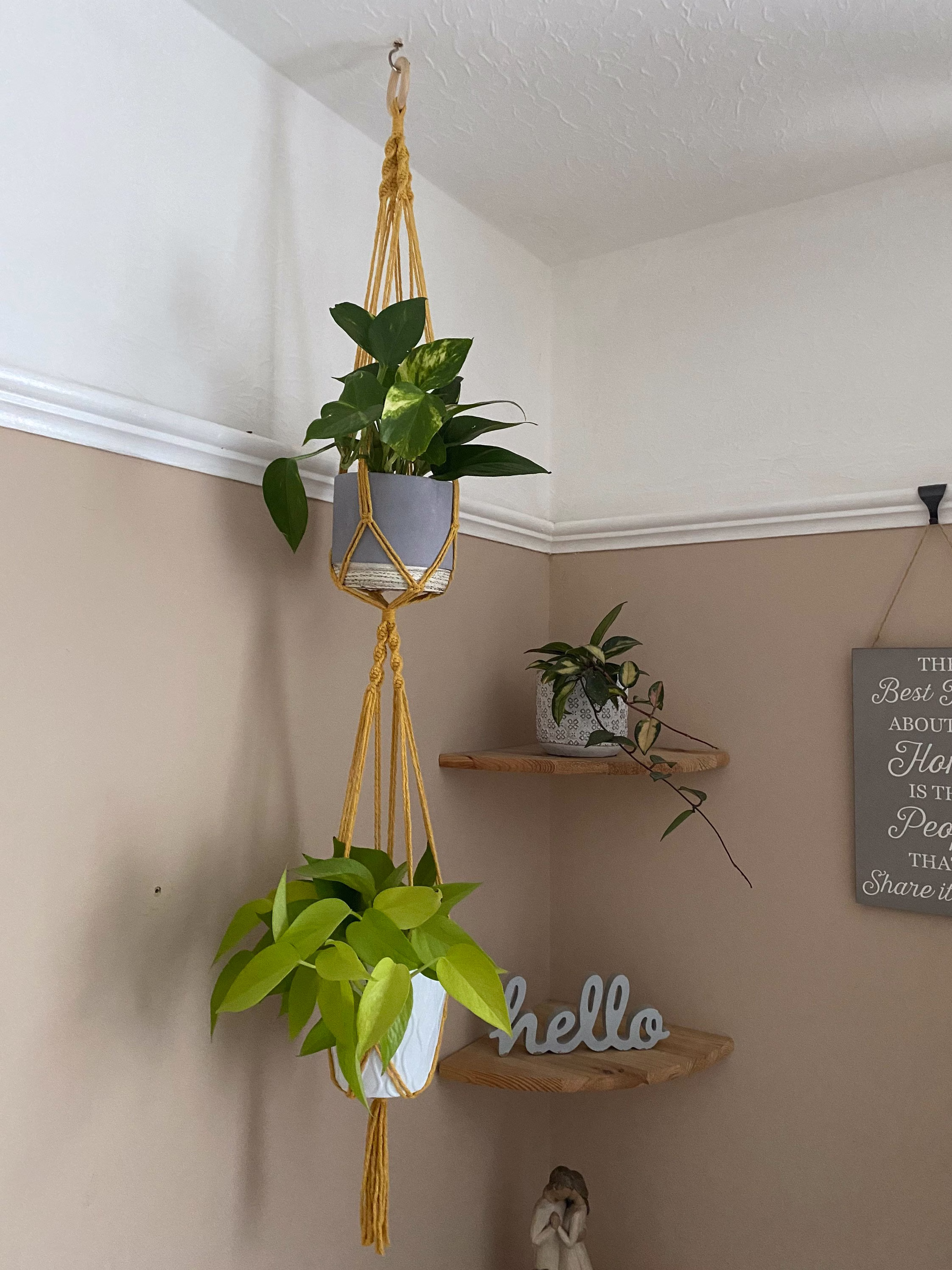 Mustard Yellow Double Plant Hanger, Large Accessories, Boho Decor, Macrame Pot Holder, Planter