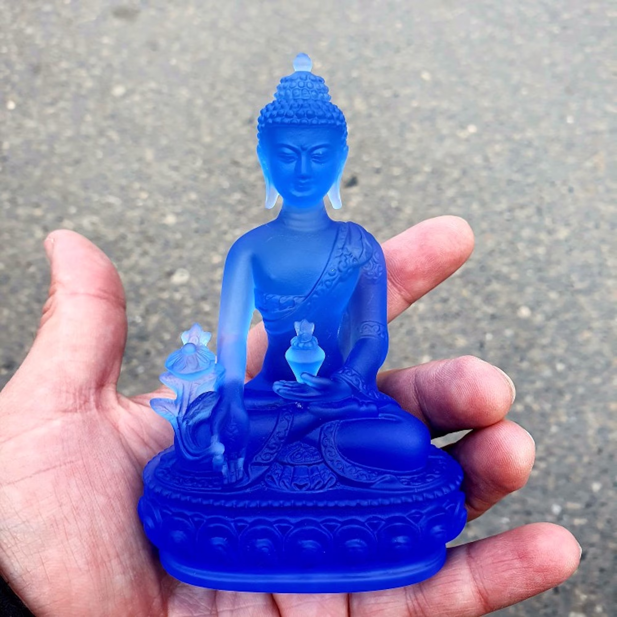 Blue Crystal Glass Liuli Meditating Medicine Buddha