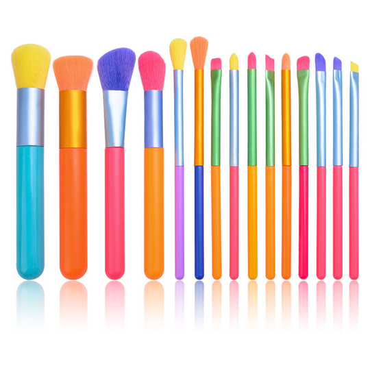 FVO - Makeup Brushes 15 Pcs Colorful Makeup Brush Set Professional Kabuki Powder Foundation Blending Face Powder Blush Concealer Eyeshadow Rainbow