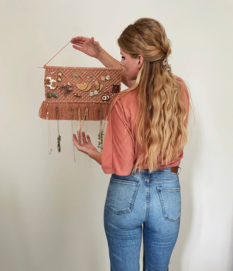 Macrame Jewelry Holder, Organizer, Earring Necklace Wall Hanging