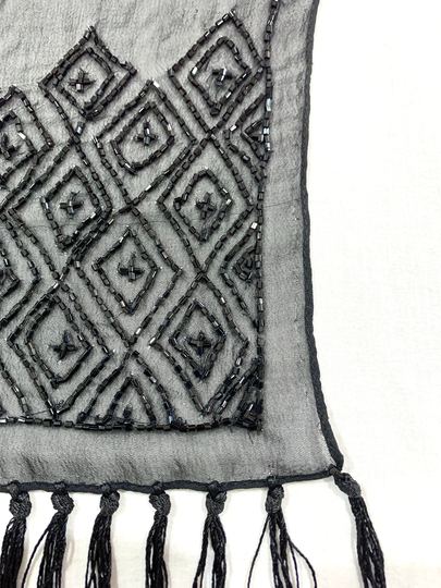 Black Hand Beaded Scarf, Black Embroidered All Season Hand Formal Scarf , Party Scarf