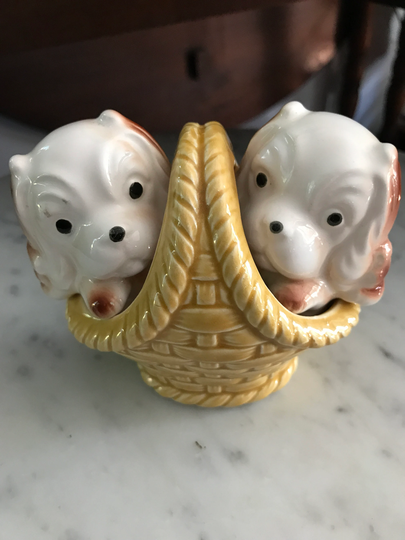 Vintage 1950S Japan Puppies in A Basket Salt & Pepper Shakers