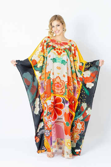 Silk Lounge Wear Dress For Spring Season, Satin Slip, Japan Kimono Robe Women, Luxury Evening Floral Kaftan Resort Gift