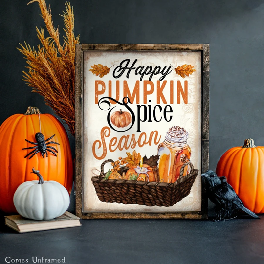 Pumpkin Spice Season Sign - Halloween Retro Print Wall Art Vintage Decor Poster