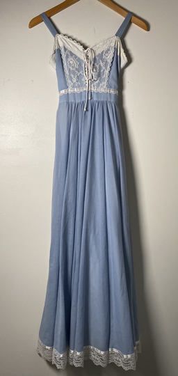 1970's Powder Blue & Lace Gunne Sax Maxi Dress