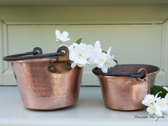 Antique French Hammered Copper Cauldron, Small Round Planter Pot Vintage, Country Cottage