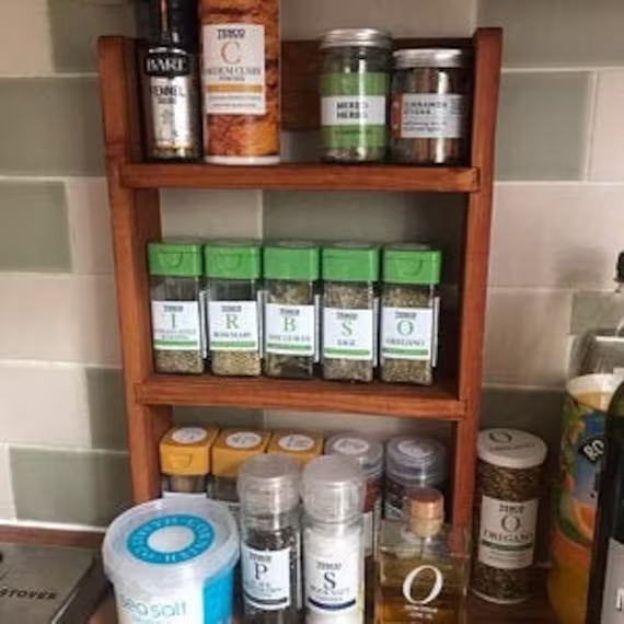 Handmade Rustic Spice Rack 2/3/4/5 Shelves Wooden Kitchen Storage Herb Jars Holder Organiser - Golden Oak