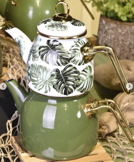 Enamel Turkish Teapot Set, Samovar Tea Maker, Kettle, Retro Kitchen Goods, Kitchenware Design
