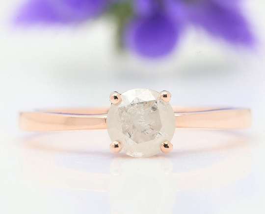 0.82 Ct Salt & Pepper Diamond Ring, Round Engagement 14K Rose Gold Wedding Gift For Her, Propose Ring