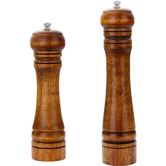 2pcs Wood Salt And Pepper Grinder Pepper Mill And Salt Shaker Set Wooden With Ceramic Core medium + large