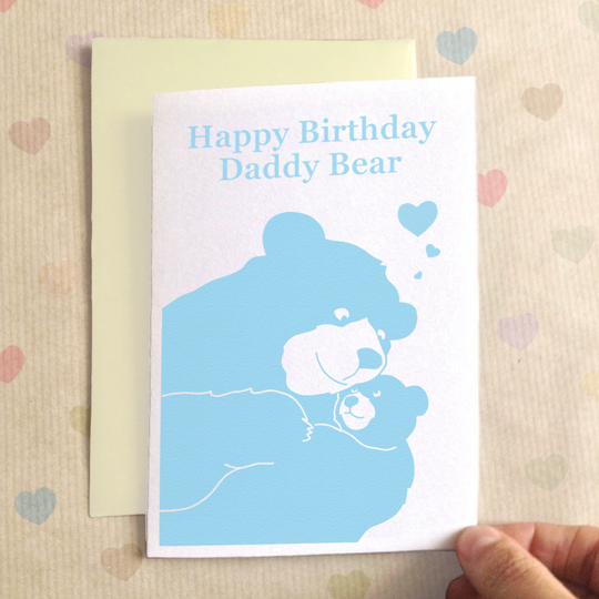 Personalised Bear And Cub Hug Birthday Card, Powder Blue/Blue/Pink