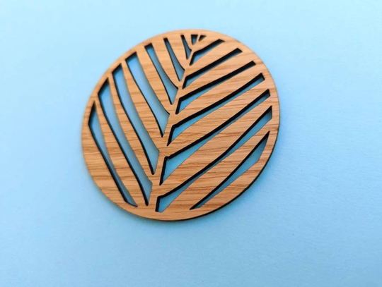 Palm Leaf Oak Wood Coasters, Plant Lover Wooden Coaster, Herb Oak Veneer Laser Cut Coaster