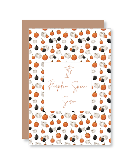 It's Pumpkin Spice Season Greeting Card | Fall Cards Psl Season Blank Orange White & Black Pumpkins Autumn