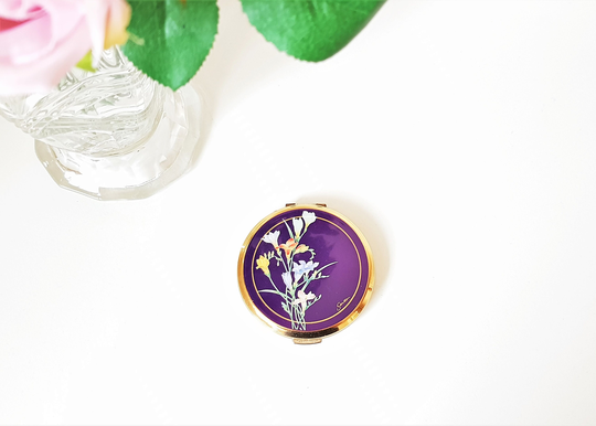 stratton Vintage Powder Compact, Blue With Crocus Flower Design, Floral Pattern 1980S Or 1990S, Cream Compact Cosmetic Case