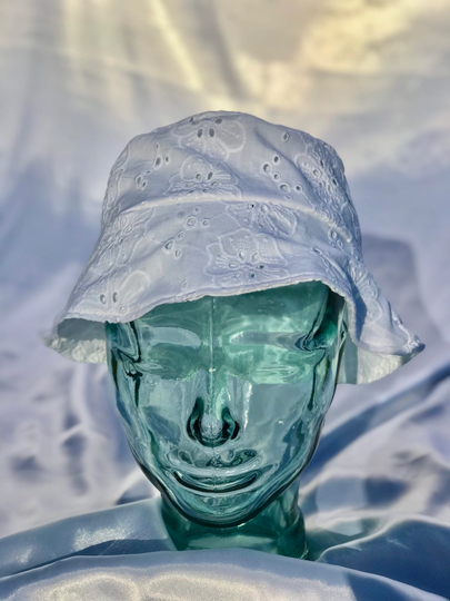 Simple Bucket Hat - White Hibiscus