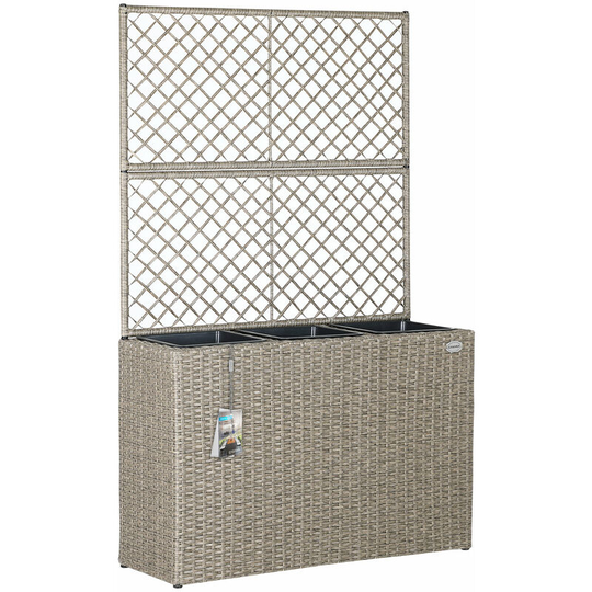 Casaria - Deuba Poly Rattan Planter Flower Box 83x30.5x146cm Trellis Garden Patio Balcony Roof Terrace Wicker Rectangular Cream