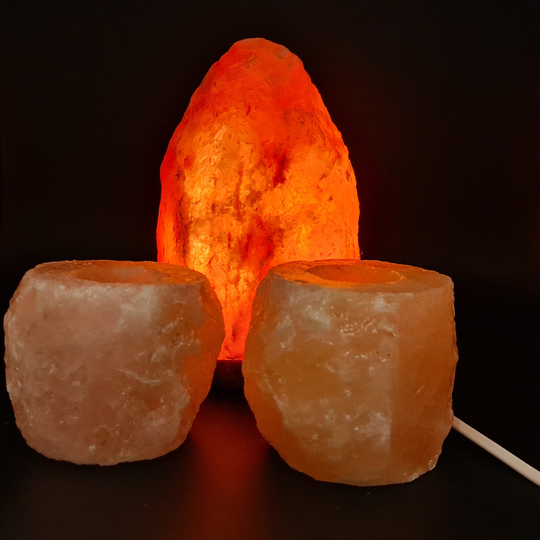 Natural Himalayan Salt Lamp With 2x Tea Light Holder, Carved, Birthday Gift
