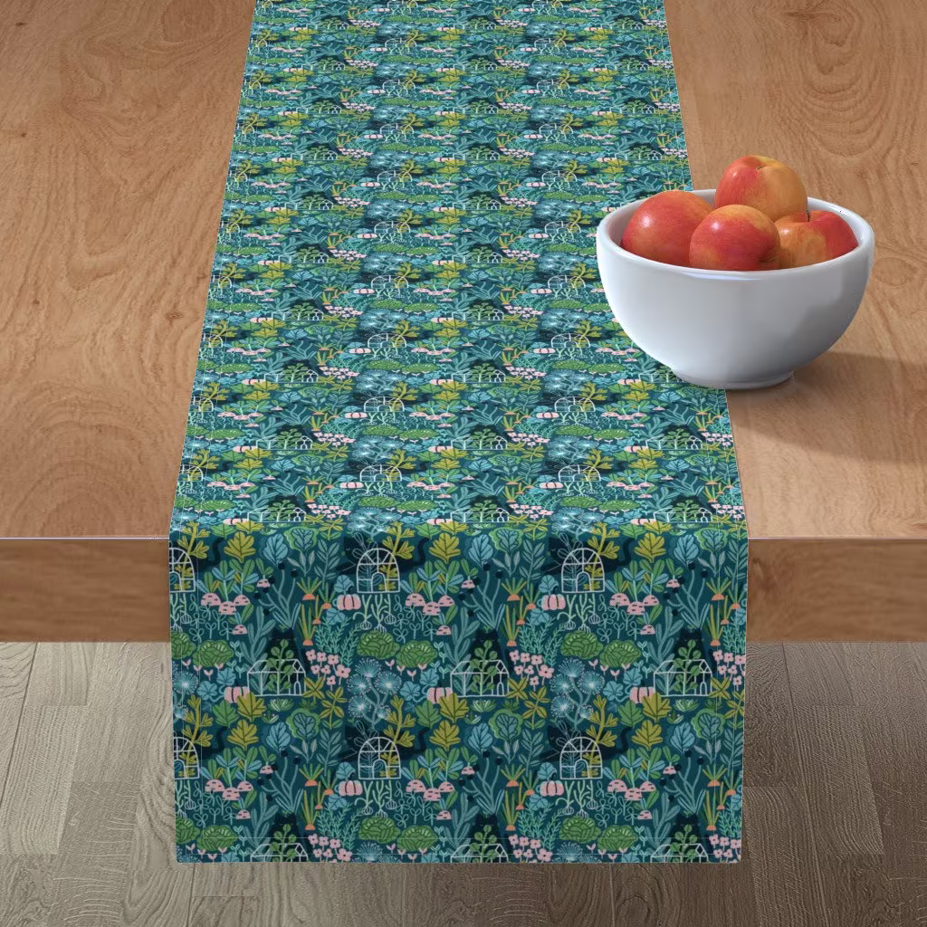 Modern Garden Table Runner - Cats By Kostolom3000 Black Herb Botanical Summer Cotton Sateen Spoonflower