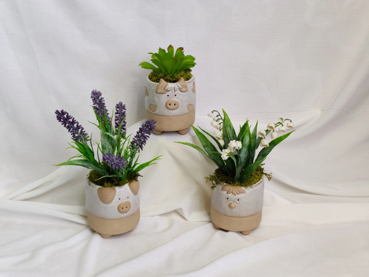 Farm Animal Planters | Chicken Pot With Faux Lavender Cow Planter Novelty Pots House Plants Artificial Succulent