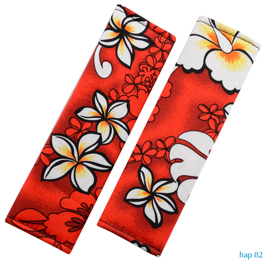 One Set Of Two Car Seat Belt Covers in Red Hibiscus Flower Hawaii Design We Have Other Colors Available