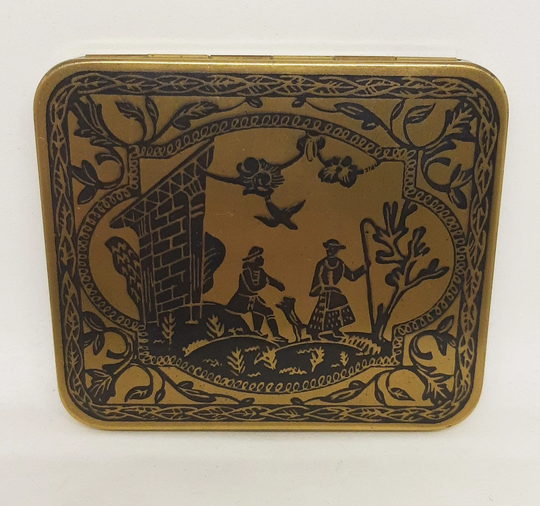 Lsm Maylon Dundee Powder Compact Shepherdess Pastoral Scene Black Gold