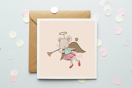 Angel Mouse, Christmas Card, Kids' Christmas, Greetings Children's Festive, Seasons Greetings, Baby First Girl's Xmas