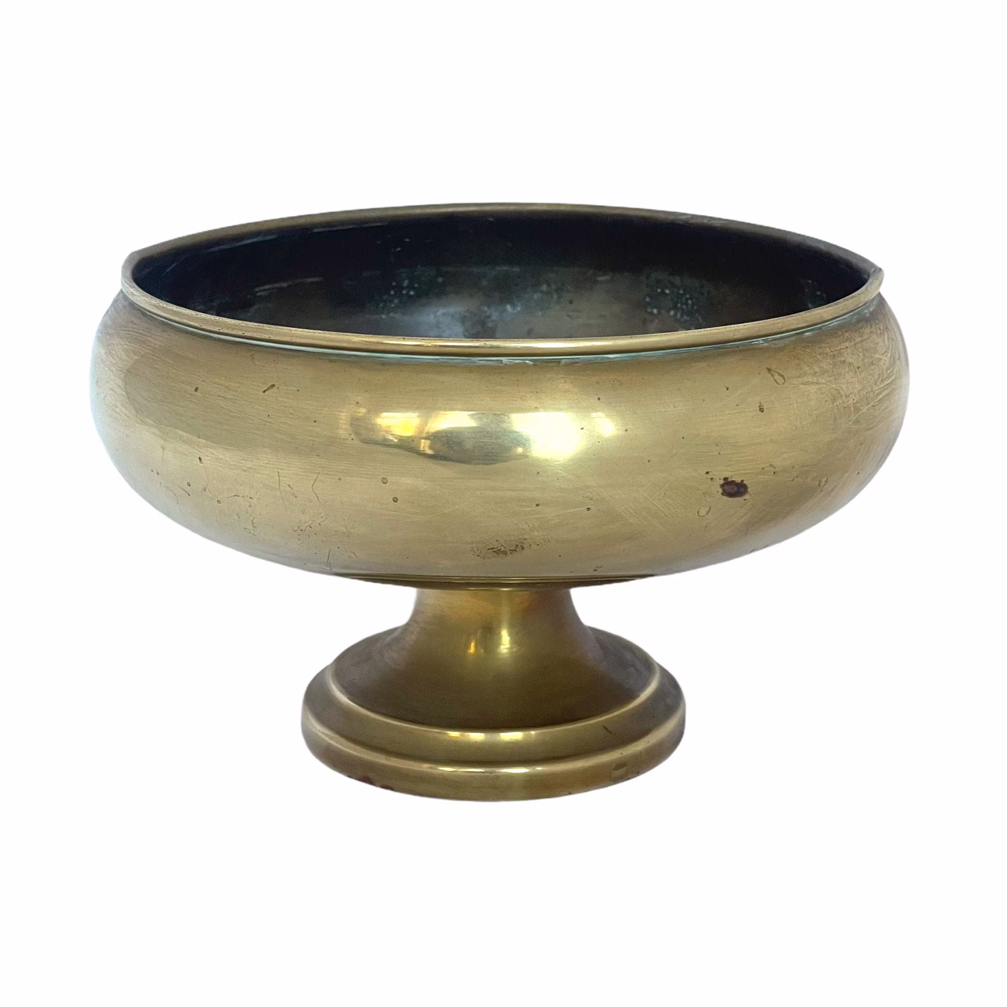 Vintage Brass Pedestal Planter, Rustic Plant Pot Holder, Shallow Indoor Cauldron Jardiniere, Cacti, Boho, Bohemian, Witchy