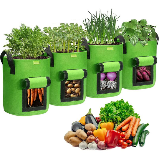 Pack of 4 Potato Grow Bags, Garden Plant Grow Bags Felt Planter Container with Window and Handles, 7 Gallons