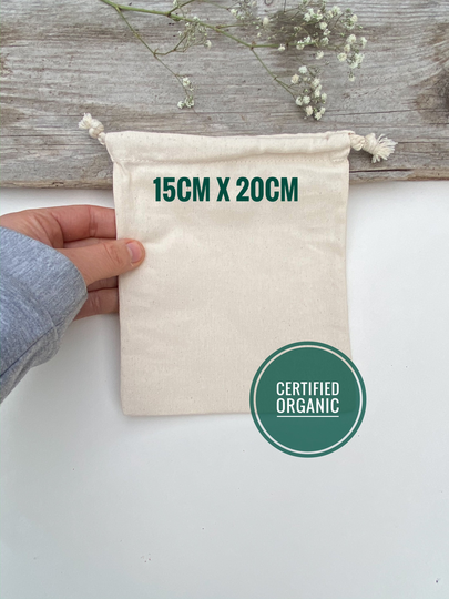 Medium Organic Cotton Gift Bag - 15cm X 20cm Strong Plain Drawstring Pouches, Rustic Wedding Favour Jewellery Bags