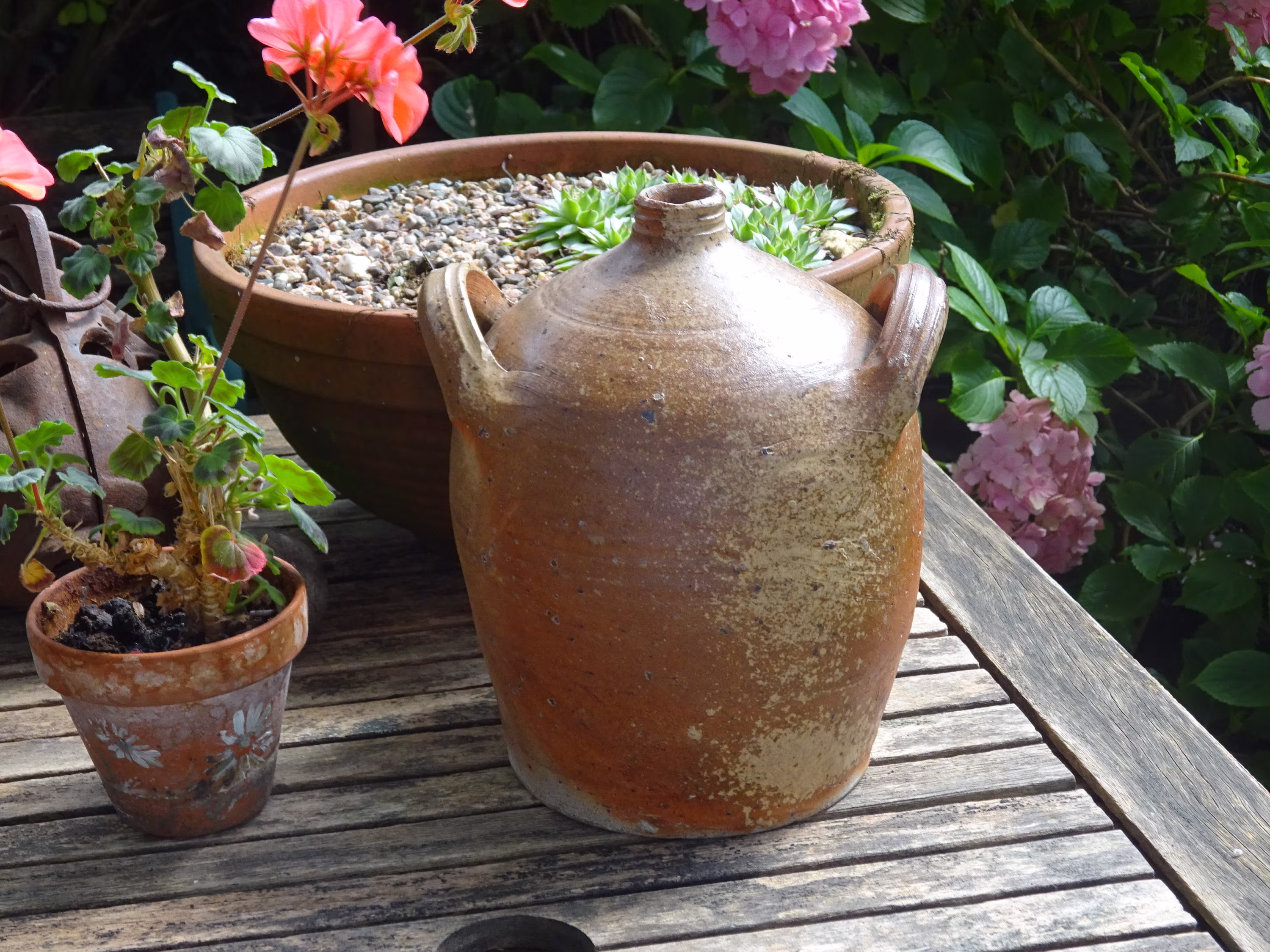 Vintage French Stoneware Walnut Oil Jar, Salt Glazed Pot, Antique Olive Bottle, Rustic Pottery Jar With Two Side Handles